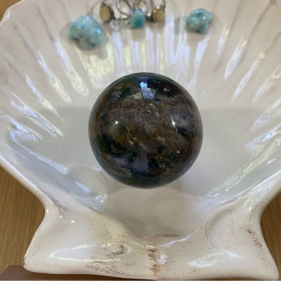 Polished ocean jasper crystal sphere 🌊 with sphere stand - Picture 1 of 5